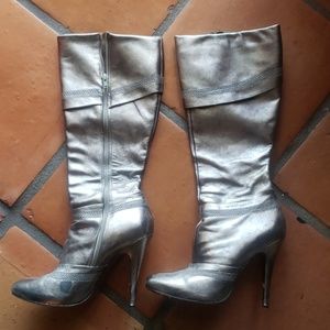 Aldo Pewter/silver to the knee boots